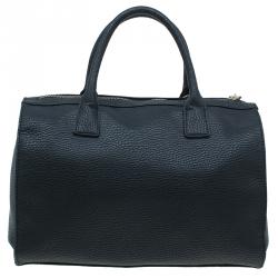 Pre Owned Versace Jeans Black Pebbled Leather Crystal Studs Bowling Bag