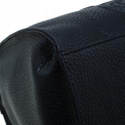 Pre Owned Versace Jeans Black Pebbled Leather Crystal Studs Bowling Bag
