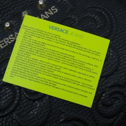 Pre Owned Versace Jeans Black Pebbled Leather Crystal Studs Bowling Bag