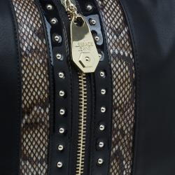 Versace Jeans Black Leather and Python Large Zip Studs Hobo
