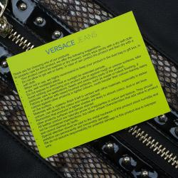 Versace Jeans Black Leather and Python Large Zip Studs Hobo
