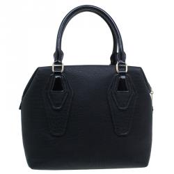 Pre Owned Versace Jeans Black Crinkled Leather Logo Charm Tote