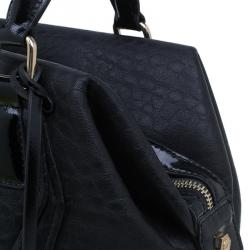 Pre Owned Versace Jeans Black Crinkled Leather Logo Charm Tote