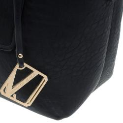 Pre Owned Versace Jeans Black Crinkled Leather Logo Charm Tote