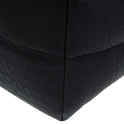 Pre Owned Versace Jeans Black Crinkled Leather Logo Charm Tote