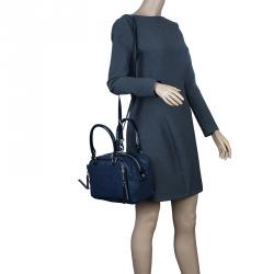 Versace Jeans Navy Blue Pebbled Leather Bowling Bag