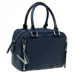 Versace Jeans Navy Blue Pebbled Leather Bowling Bag