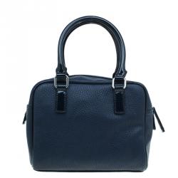 Versace Jeans Navy Blue Pebbled Leather Bowling Bag