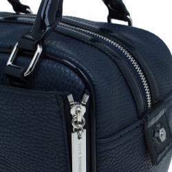 Versace Jeans Navy Blue Pebbled Leather Bowling Bag