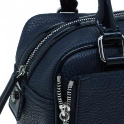 Versace Jeans Navy Blue Pebbled Leather Bowling Bag