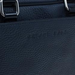 Versace Jeans Navy Blue Pebbled Leather Bowling Bag
