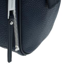 Versace Jeans Navy Blue Pebbled Leather Bowling Bag