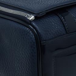 Versace Jeans Navy Blue Pebbled Leather Bowling Bag