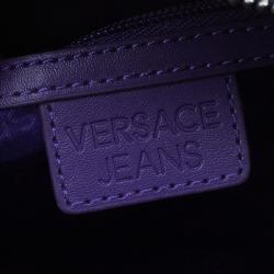 Versace Jeans Navy Blue Pebbled Leather Bowling Bag