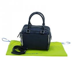 Versace Jeans Navy Blue Pebbled Leather Bowling Bag