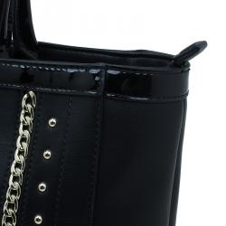 Pre Owned Versace Jeans Black Leather Large Chain Embellished Shopping Tote