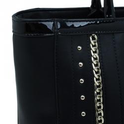 Pre Owned Versace Jeans Black Leather Large Chain Embellished Shopping Tote
