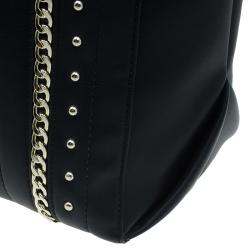 Pre Owned Versace Jeans Black Leather Large Chain Embellished Shopping Tote