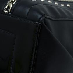 Pre Owned Versace Jeans Black Leather Large Chain Embellished Shopping Tote