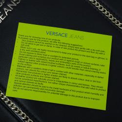 Pre Owned Versace Jeans Black Leather Large Chain Embellished Shopping Tote