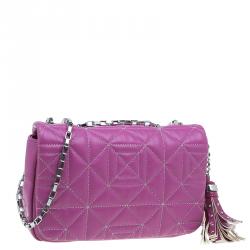 Versace Jeans Purple Leather Small Trapuntata Chain Shoulder Bag