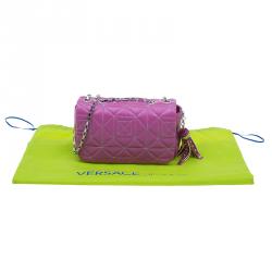 Versace Jeans Purple Leather Small Trapuntata Chain Shoulder Bag