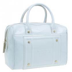 Pre Owned Versace Jeans White Patent Leather Large Bowling Bag