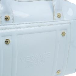 Pre Owned Versace Jeans White Patent Leather Large Bowling Bag
