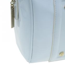 Pre Owned Versace Jeans White Patent Leather Large Bowling Bag