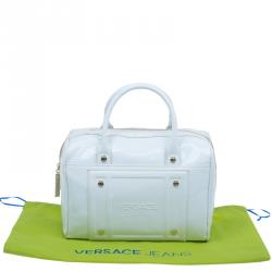 Pre Owned Versace Jeans White Patent Leather Large Bowling Bag