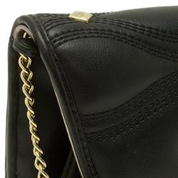 Pre Owned Versace Jeans Black Leather Diamond Stud Fold Over Wallet on Chain Bag