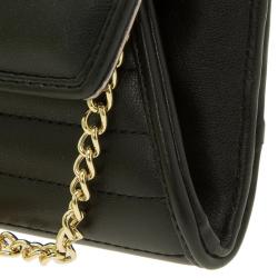 Pre Owned Versace Jeans Black Leather Diamond Stud Fold Over Wallet on Chain Bag