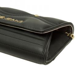 Pre Owned Versace Jeans Black Leather Diamond Stud Fold Over Wallet on Chain Bag