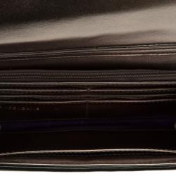 Pre Owned Versace Jeans Black Leather Diamond Stud Fold Over Wallet on Chain Bag