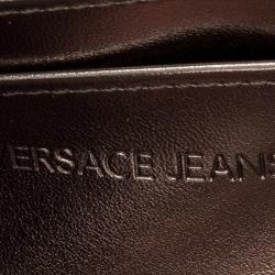 Pre Owned Versace Jeans Black Leather Diamond Stud Fold Over Wallet on Chain Bag