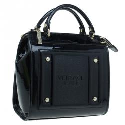Pre Owned Versace Jeans Black Patent Leather Medium Box Top Handle Bag