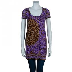 Pre Owned Versace Leopard Print Tunic Top S