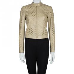 مملوكة مسبقًا Versace Beige Eyelet Studded Leather Jacket S