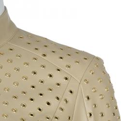 مملوكة مسبقًا Versace Beige Eyelet Studded Leather Jacket S