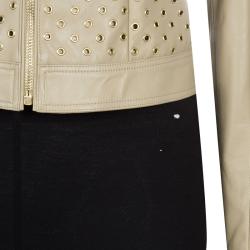 مملوكة مسبقًا Versace Beige Eyelet Studded Leather Jacket S