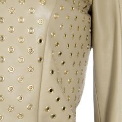 مملوكة مسبقًا Versace Beige Eyelet Studded Leather Jacket S
