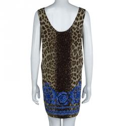 Pre Owned Versace Blue Animal Print Sleeveless Silk Dress M