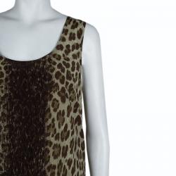 Pre Owned Versace Blue Animal Print Sleeveless Silk Dress M