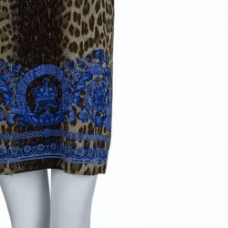 Pre Owned Versace Blue Animal Print Sleeveless Silk Dress M