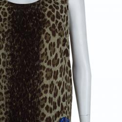 Pre Owned Versace Blue Animal Print Sleeveless Silk Dress M