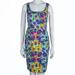 Pre Owned Versace Multicolor Floral Print Sleeveless Dress M