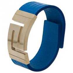 Pre Owned Versace Blue Leather Gold Tone Bracelet