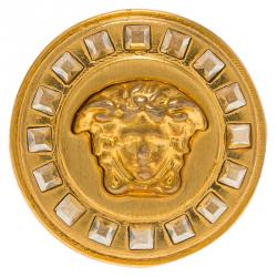 Versace Icon Medusa Crystal Studded Gold Tone Ring Size 54