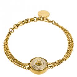 Versace Icon Medusa White Enamel Gold Tone Bracelet 