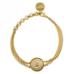 Versace Icon Medusa White Enamel Gold Tone Bracelet 